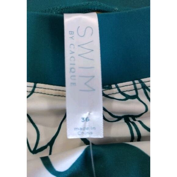 Lane Bryant Cacique Swim Size 36 6x teal & white tropical Brief Boy Short Bottom - Picture 4 of 6